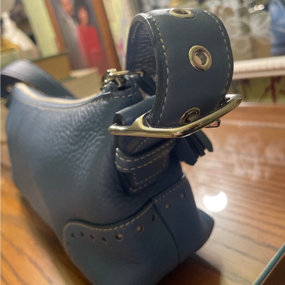 VTG Y2K COACH BLUE LEATHER HAMILTON BAG - Picture 3 of 8